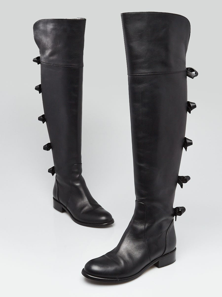 Valentino Black Leather Bow Boots Size - Yoogi's Closet