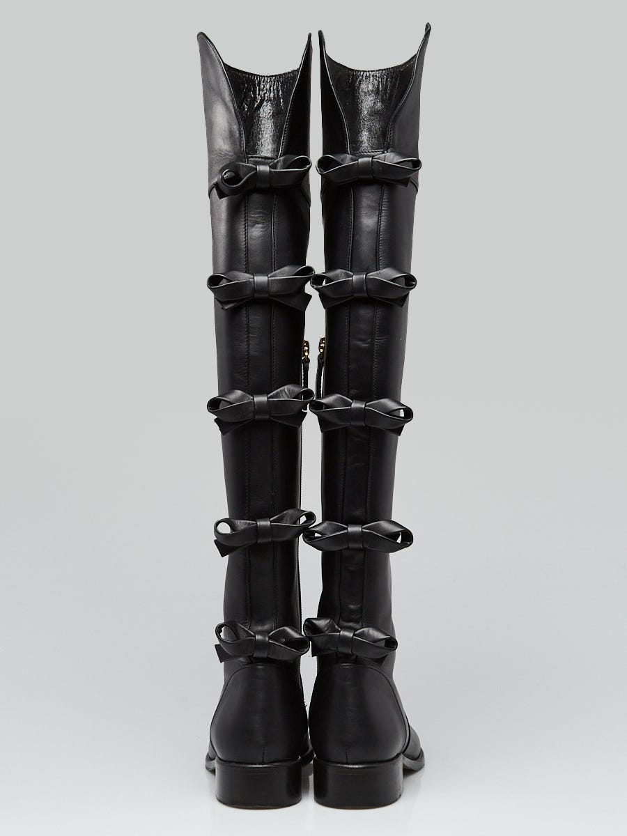 Reorganisere endnu engang Blandet Valentino Black Leather Over-The-Knee Bow Boots Size 5/35.5 - Yoogi's Closet