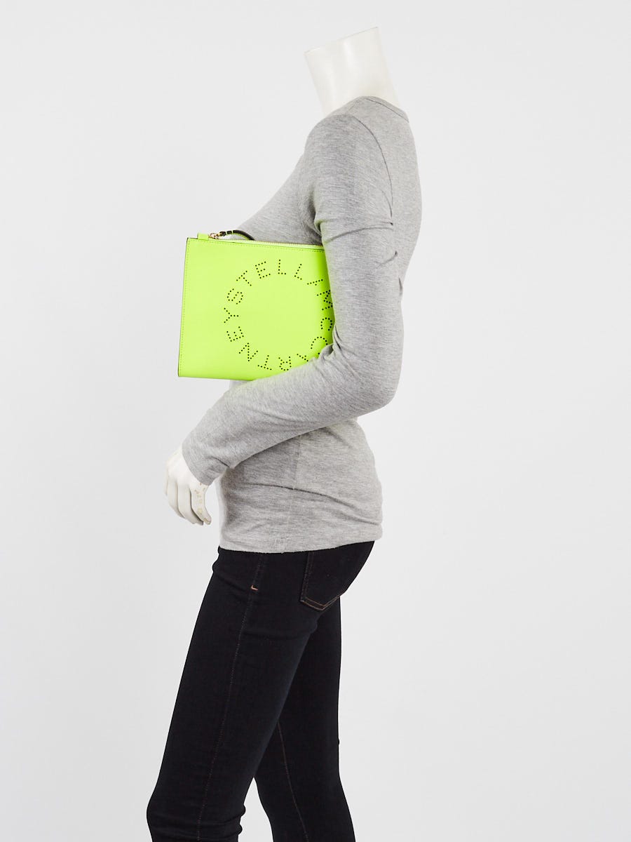 Stella McCartney Flou Yellow Faux Leather Wristlet Clutch Bag