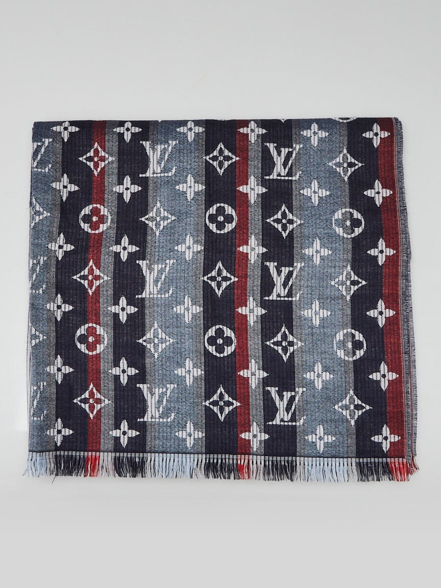 Louis Vuitton New Blue And Grey Wool Silk Scarf