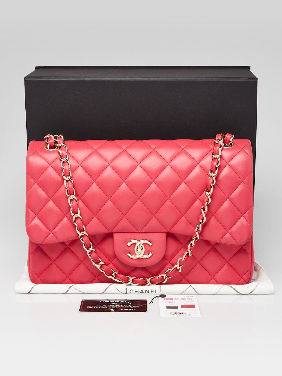 Chanel Pink Quilted Lambskin Leather Classic Jumbo Double Flap Bag - Yoogi's  Closet