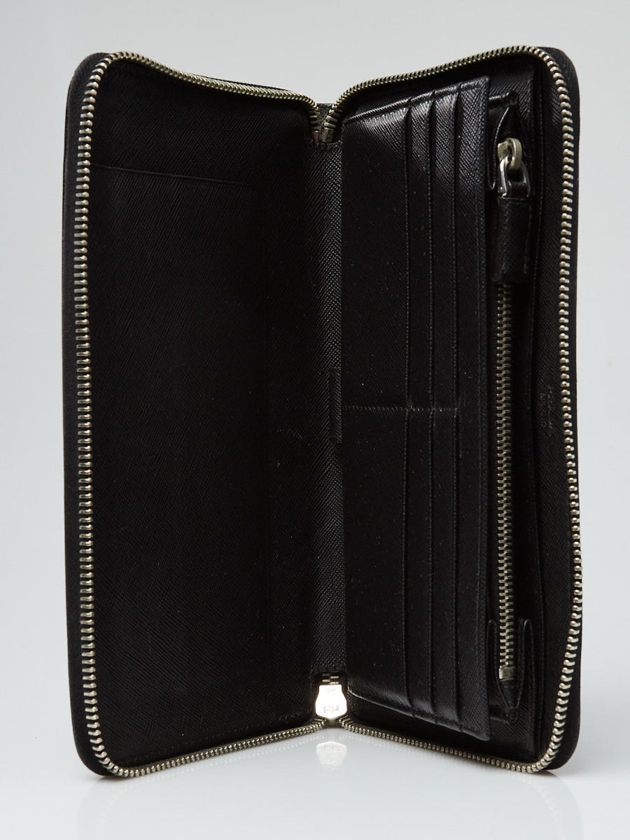 Prada Black Saffiano Leather Zippy Organizer Wallet 2M1188 | Yoogi's Closet