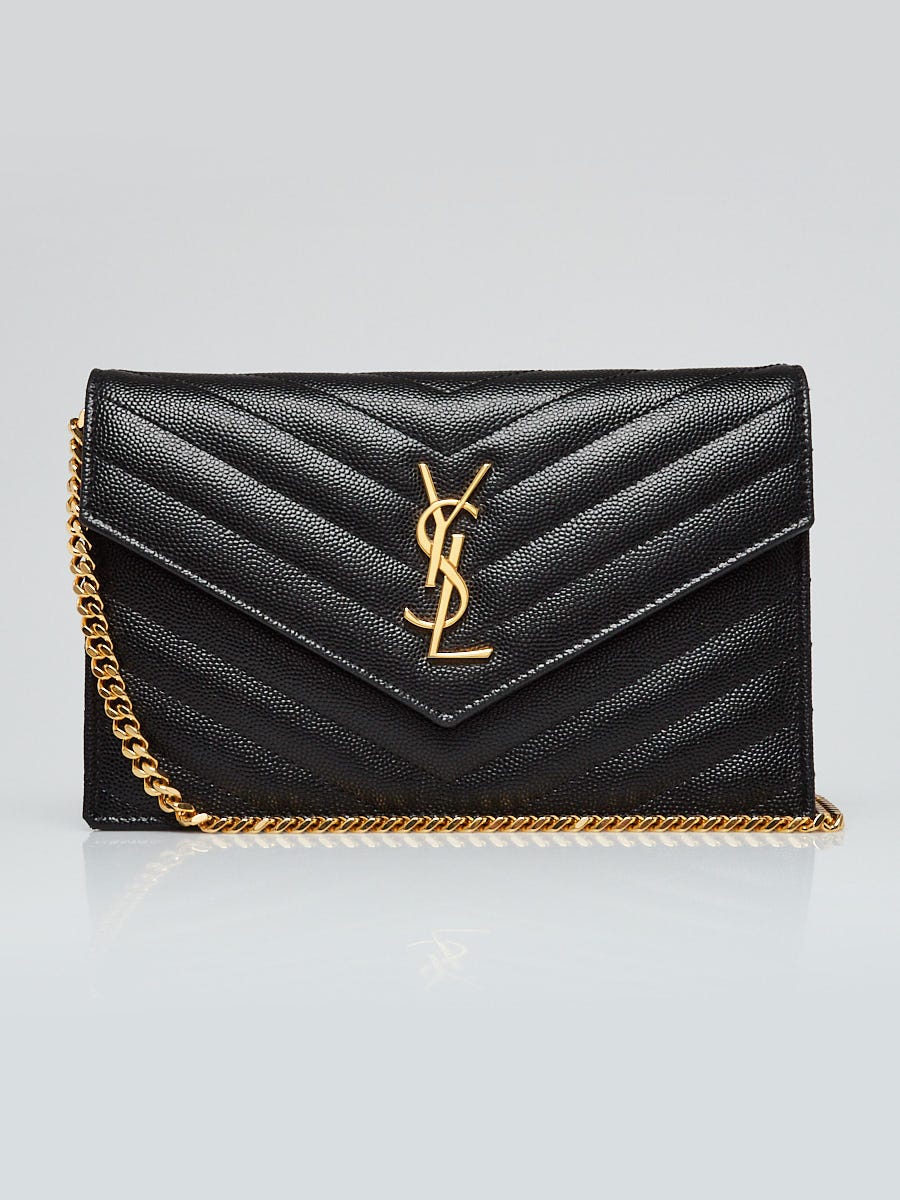 Yves Saint Laurent Black Quilted Grained Leather Wallet On Chain Bag