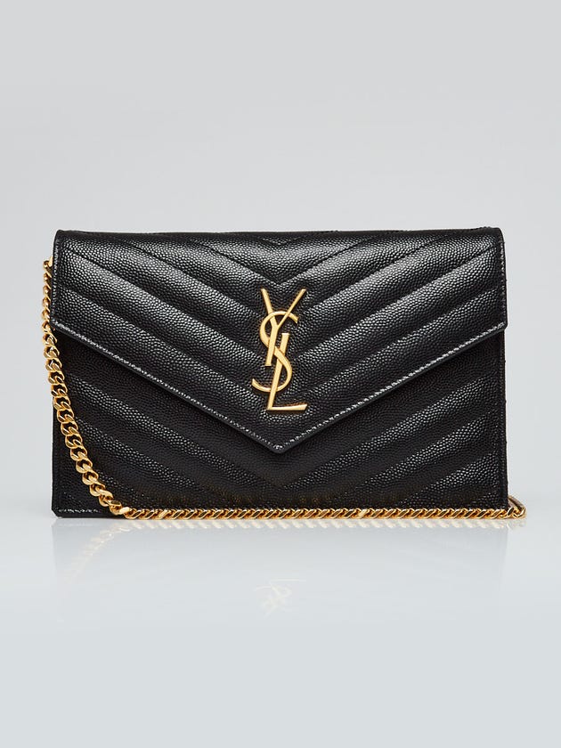 Yves Saint Laurent Black Quilted Grained Leather Wallet On Chain Bag