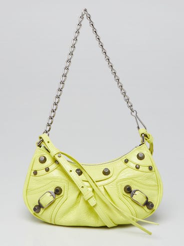 Balenciaga Neon Yellow Lambskin Leather Le Cagole Mini Crossbody Bag