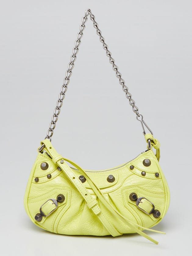 Balenciaga Neon Yellow Lambskin Leather Le Cagole Mini Crossbody Bag