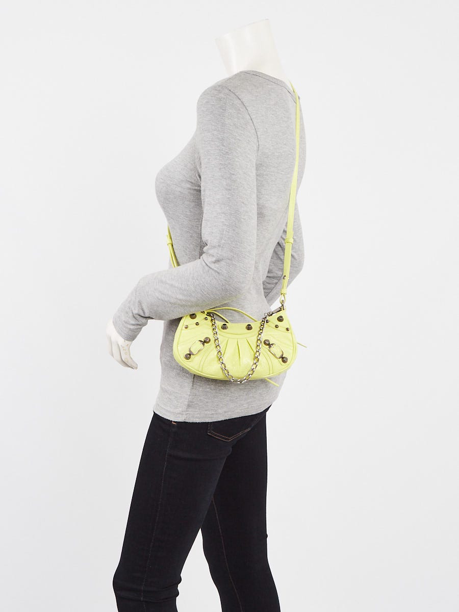 Balenciaga Neon Yellow Lambskin Leather Le Cagole Mini Crossbody Bag