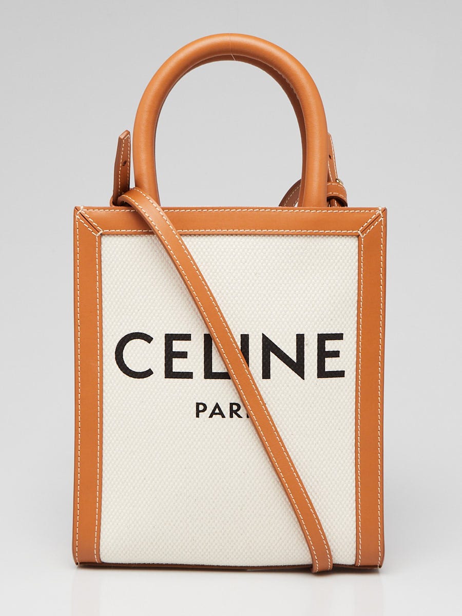 Celine Mini Vertical Cover Handbag Canvas Leather Ivory Light