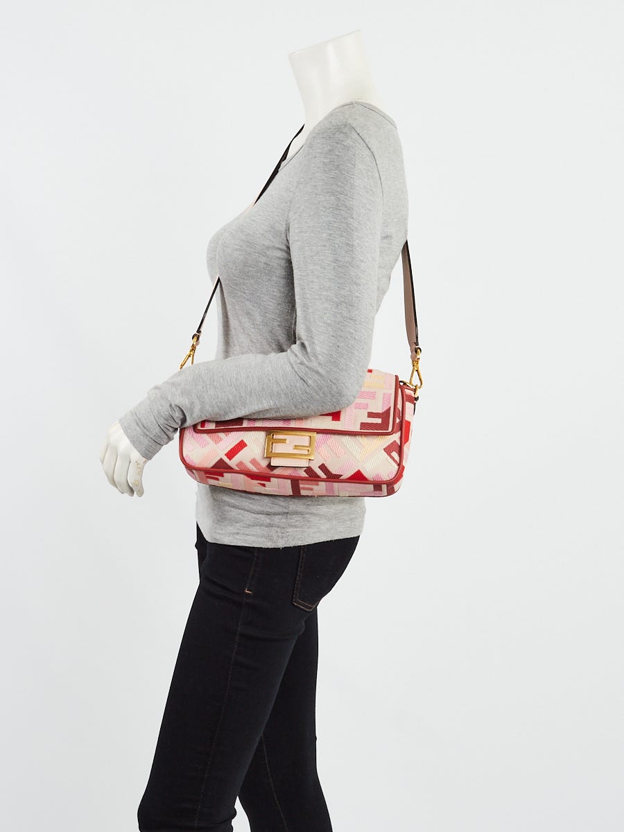 Fendi Pink FF Embroidered Canvas Baguette Bag - 8BR600 Fendi Pink FF Embroidered Canvas Baguette Bag - 8BR600