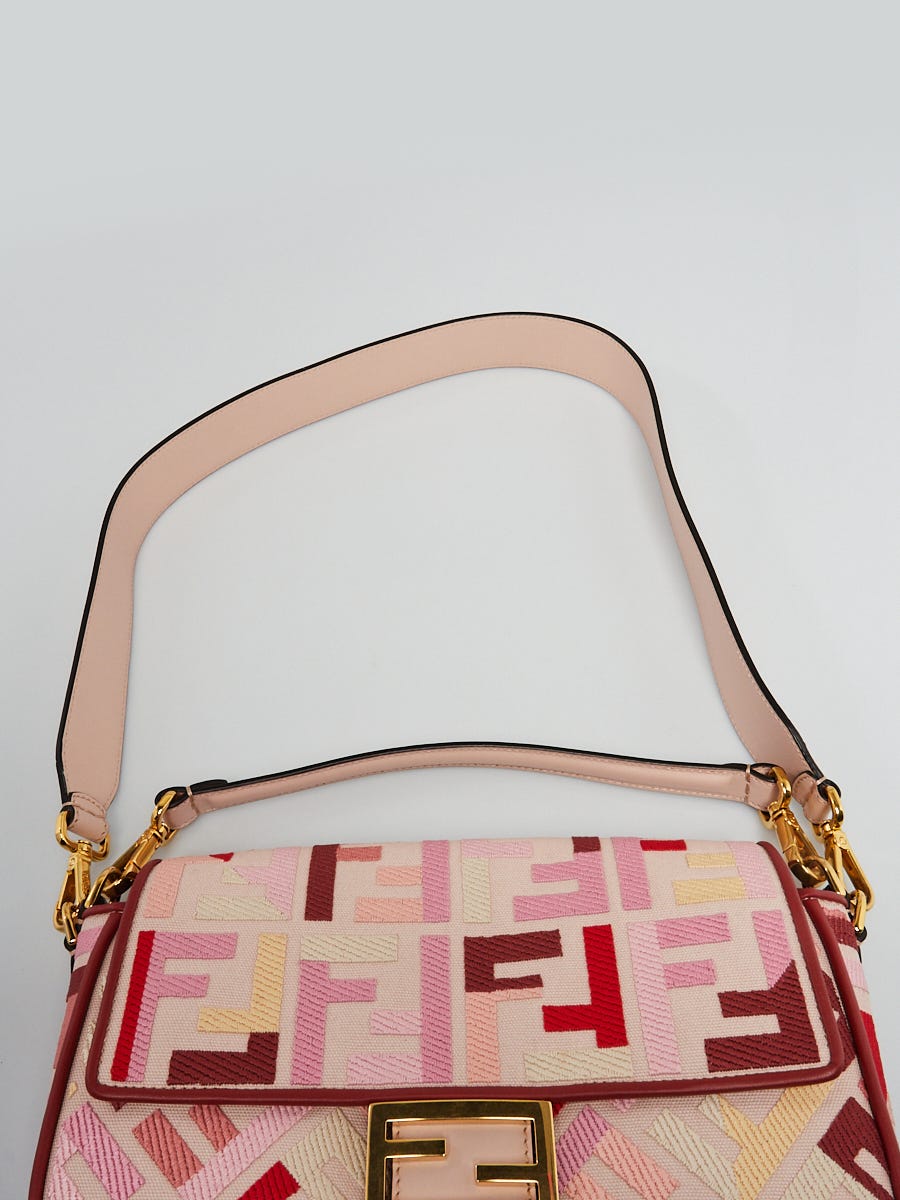 Fendi Pink FF Embroidered Canvas Baguette Bag - 8BR600