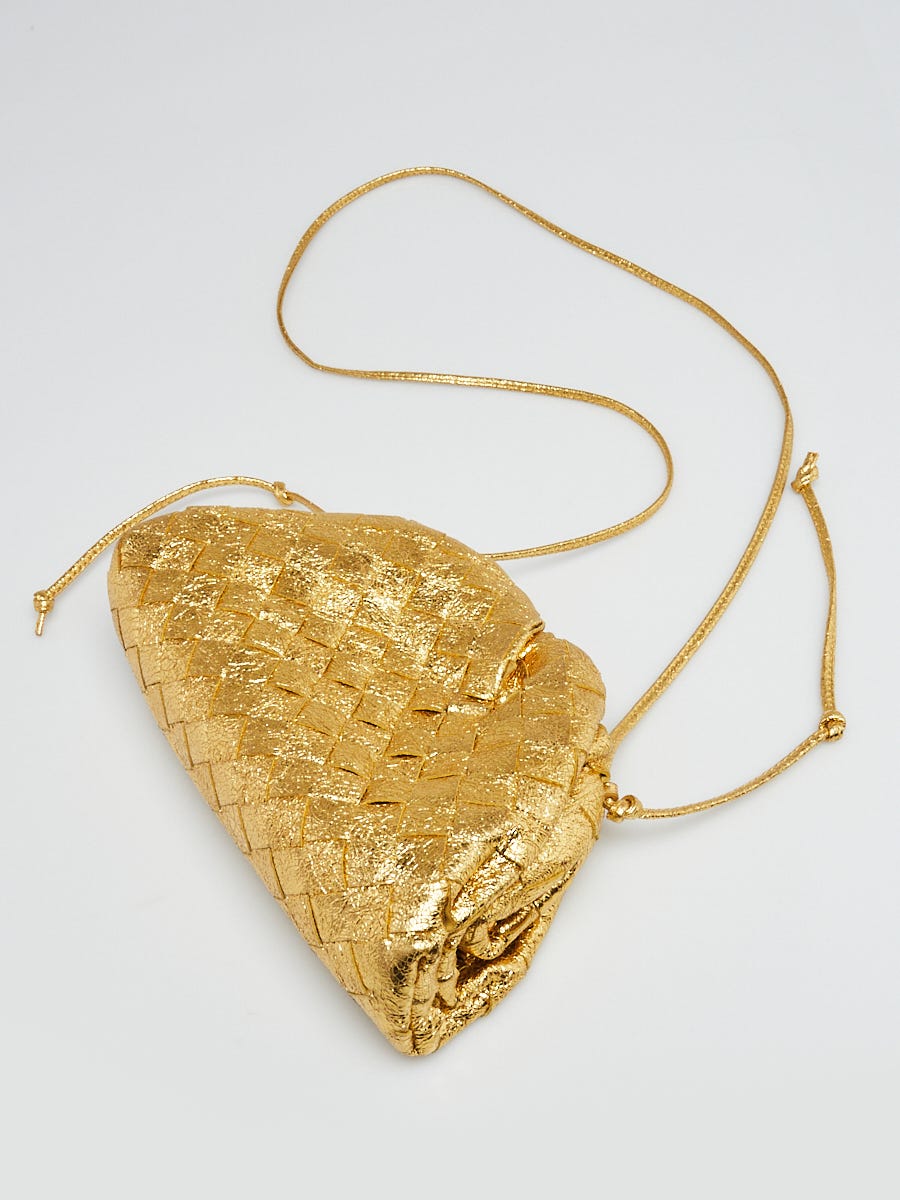 Bottega Veneta Gold Metallic Intrecciato Woven Crinkle Leather The