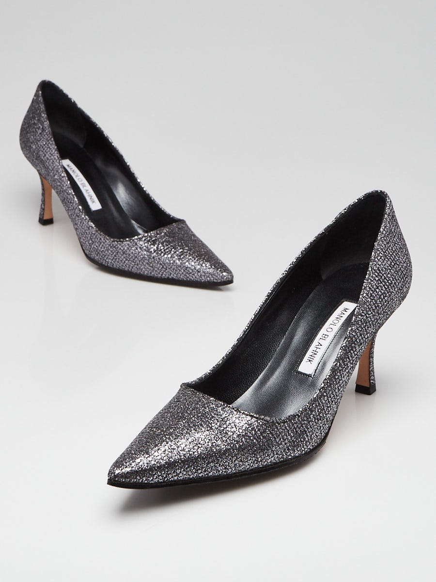 Silver Glittered Gem-Embellished Kitten Heel Pumps - CHARLES & KEITH US