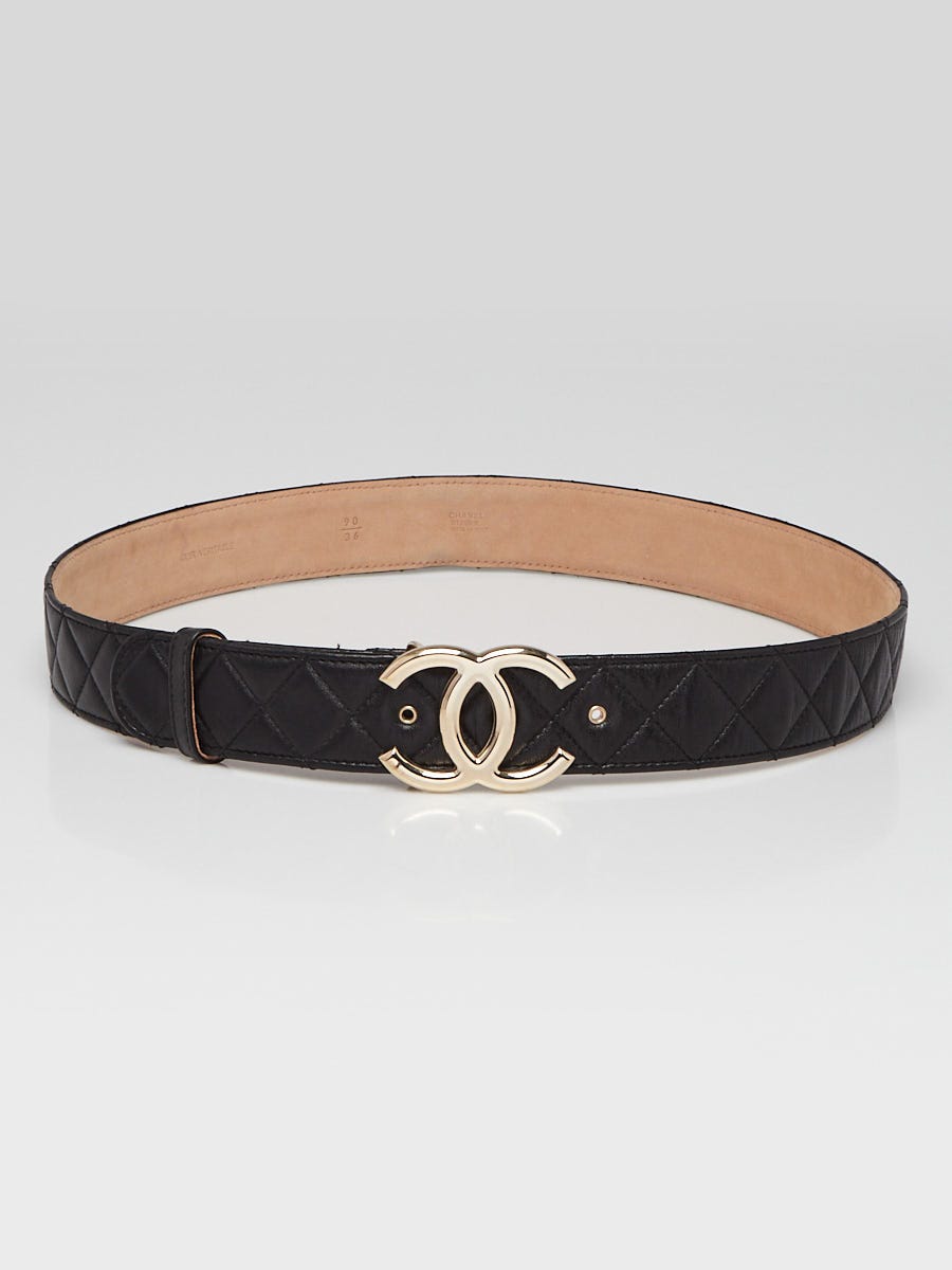 Chanel Black Quilted Leather CC Belt Size 90/36 | Yoogi's Closet