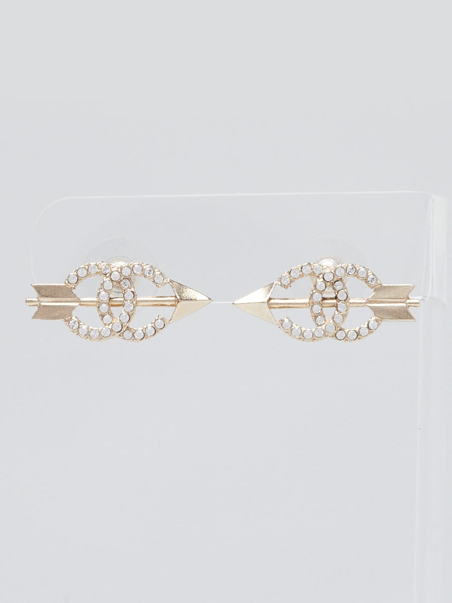 Chanel Goldtone And Crystal Arrow CC Stud Earrings - Yoogi's Closet