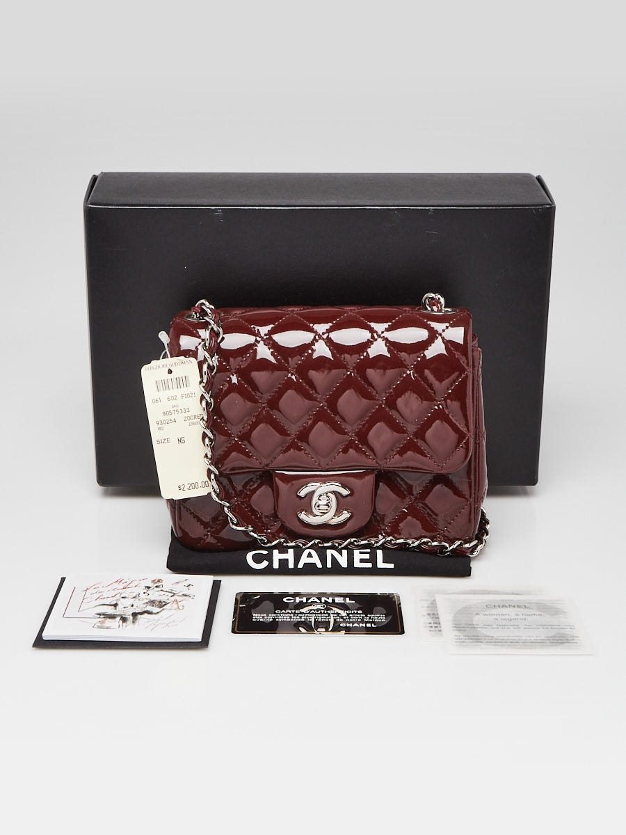 Chanel Rouge Fonce Quilted Patent Leather Classic Square Mini Flap Bag - Yoogi's  Closet