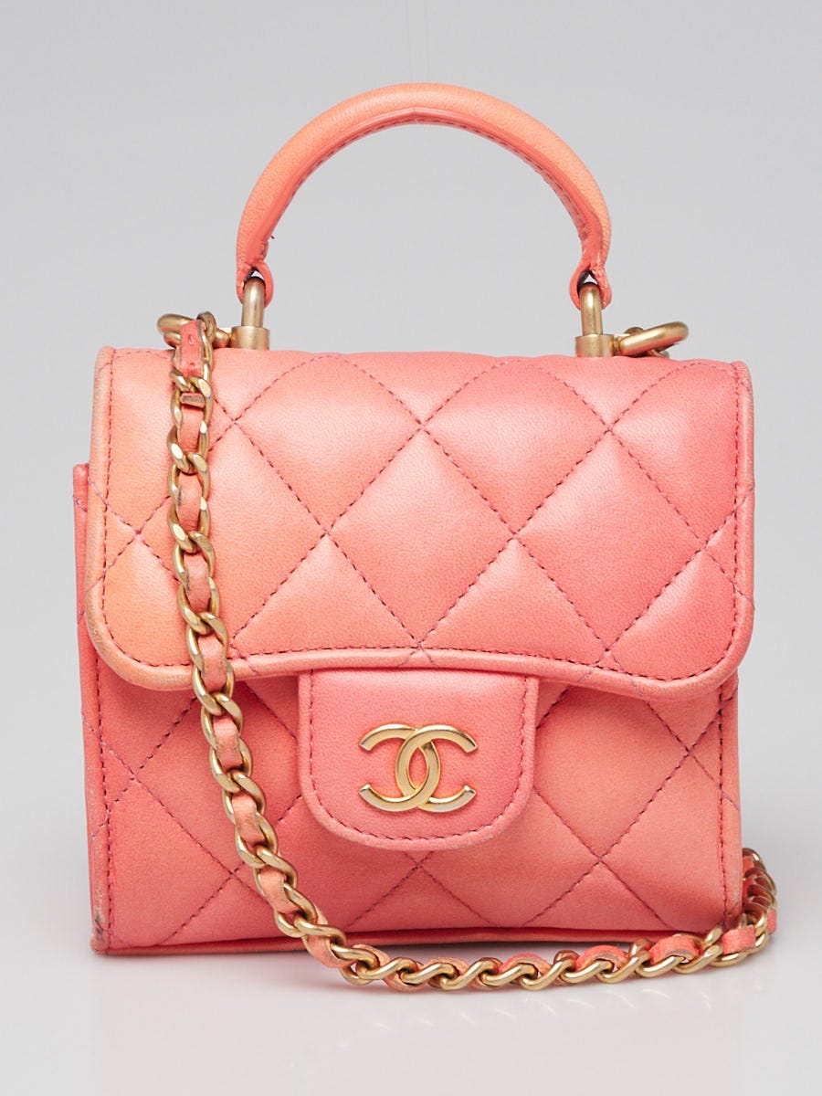 Chanel Quilted Lambskin Leather Top Handle Clutch with Chain Bag