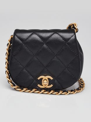Black Quilted Calfskin Leather Mini Coco Mail Clutch with Chain Bag