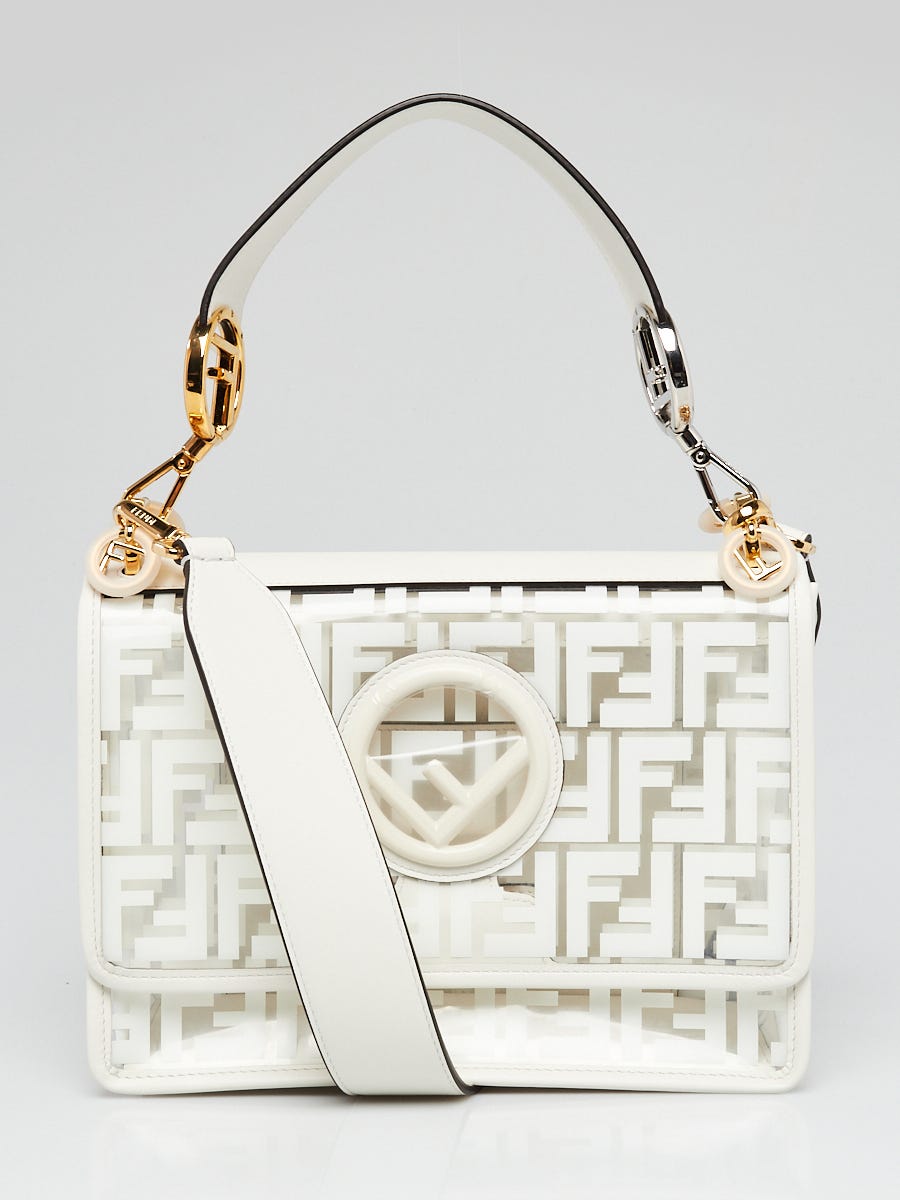 Fendi White Clear Zucca PVC and Leather Kan I Logo Medium