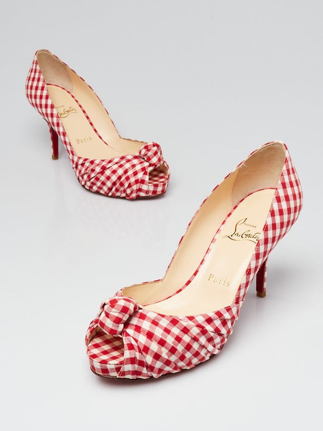 Christian Louboutin Red/White Gingham Fabric Greissimo 85 Pumps Size 7/37.5