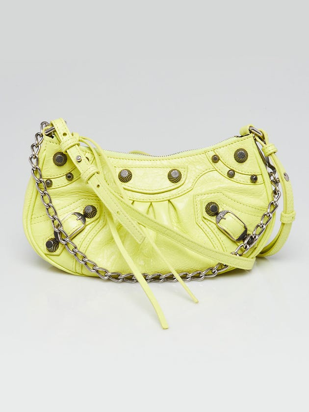 Balenciaga Neon Yellow Lambskin Leather Le Cagole Mini Crossbody Bag