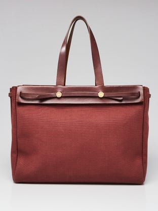 Hermes Red Canvas and Natural Calfskin Leather Herbag Zip PM Bag - Yoogi's  Closet