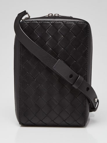 Bottega Veneta Black Intrecciato Woven Nappa Leather Rectangle Crossbody Bag