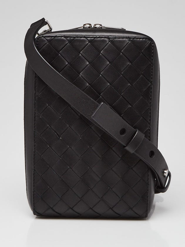 Bottega Veneta Black Intrecciato Woven Nappa Leather Rectangle Crossbody Bag