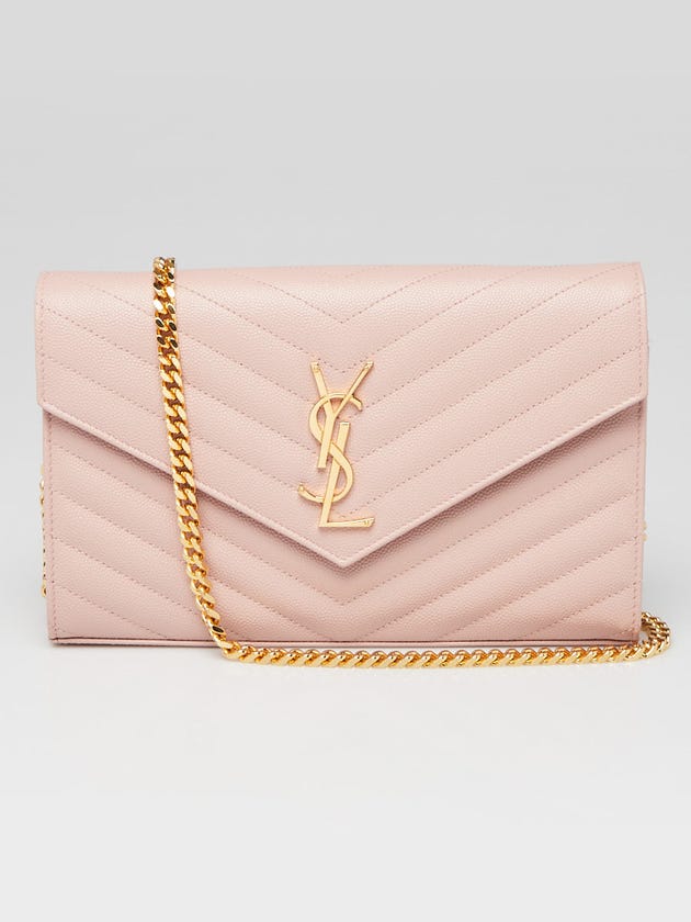 Yves Saint Laurent Pink Chevron Quilted Grained Leather Envelope Wallet on Chain Bag