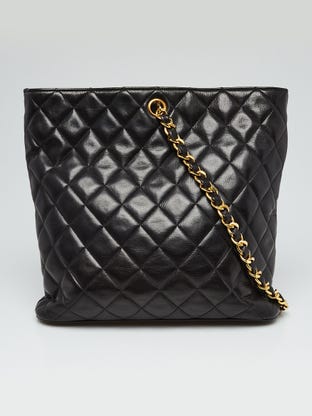 Black Quilted Leather Chain Tote Bag