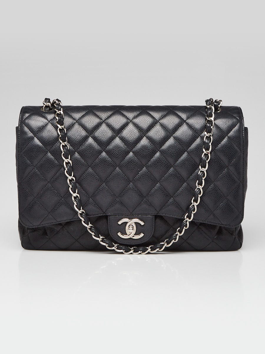 Black Quilted Caviar Leather Classic Maxi Double Flap Bag