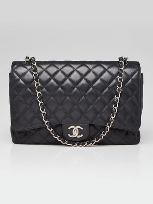 Black Quilted Caviar Leather Classic Maxi Double Flap Bag