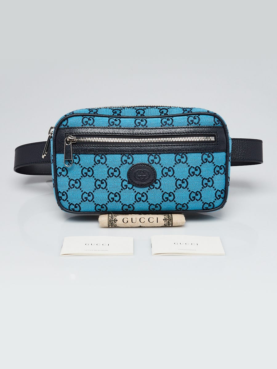 Gucci Blue Black GG Canvas and Leather Belt Bag Size 90 36