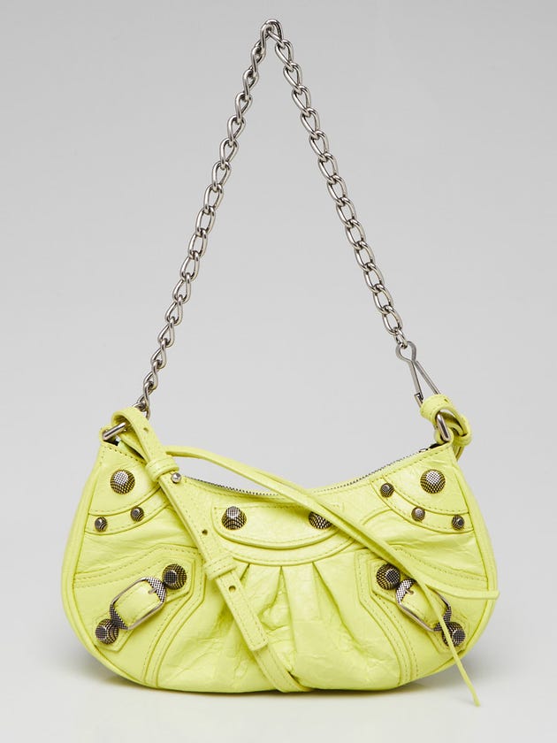 Balenciaga Neon Yellow Lambskin Leather Le Cagole Mini Crossbody Bag