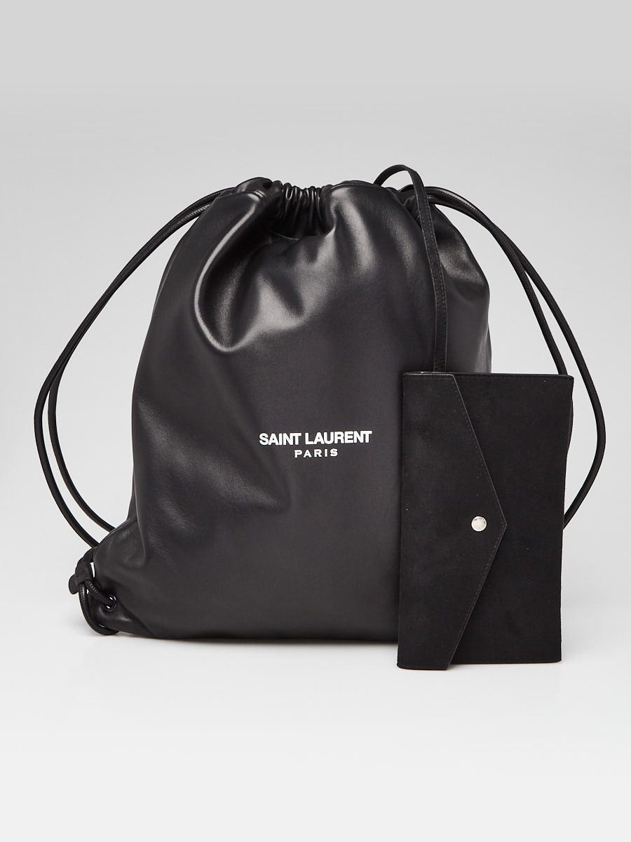 Yves Saint Laurent Black Leather Teddy Drawstring Backpack Bag ...