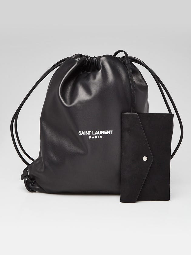 Yves Saint Laurent Black Leather Teddy Drawstring Backpack Bag | Yoogi ...