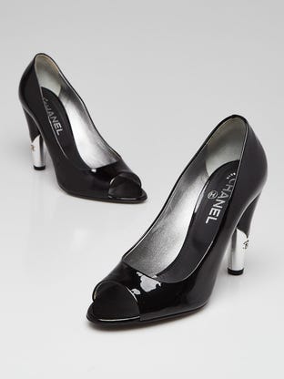 Black Patent Leather Peep Toe Pumps Size 8.5/39