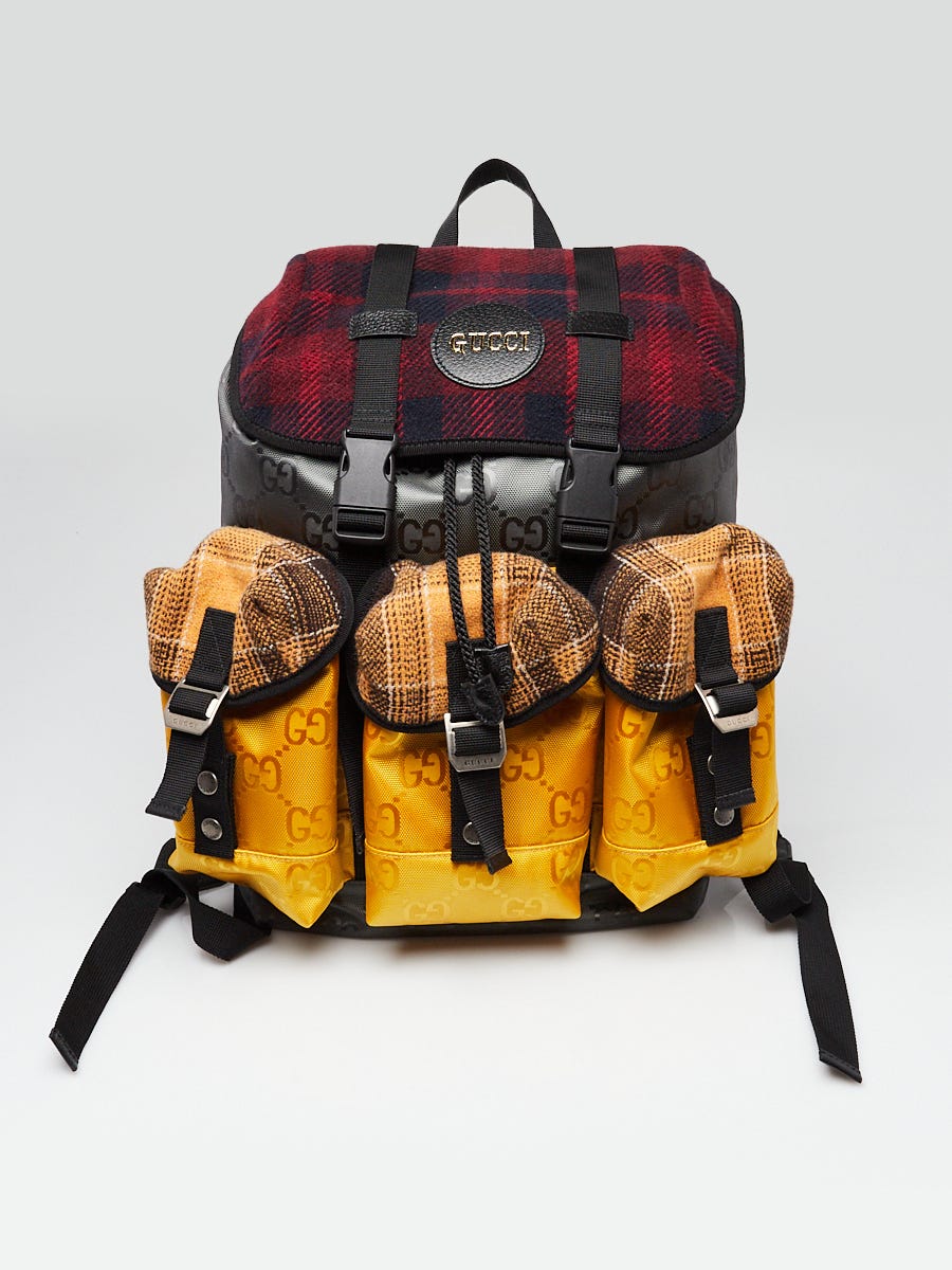Gucci Red/Yellow/Grey GG Econyl Nylon Off The Grid Backpack Bag