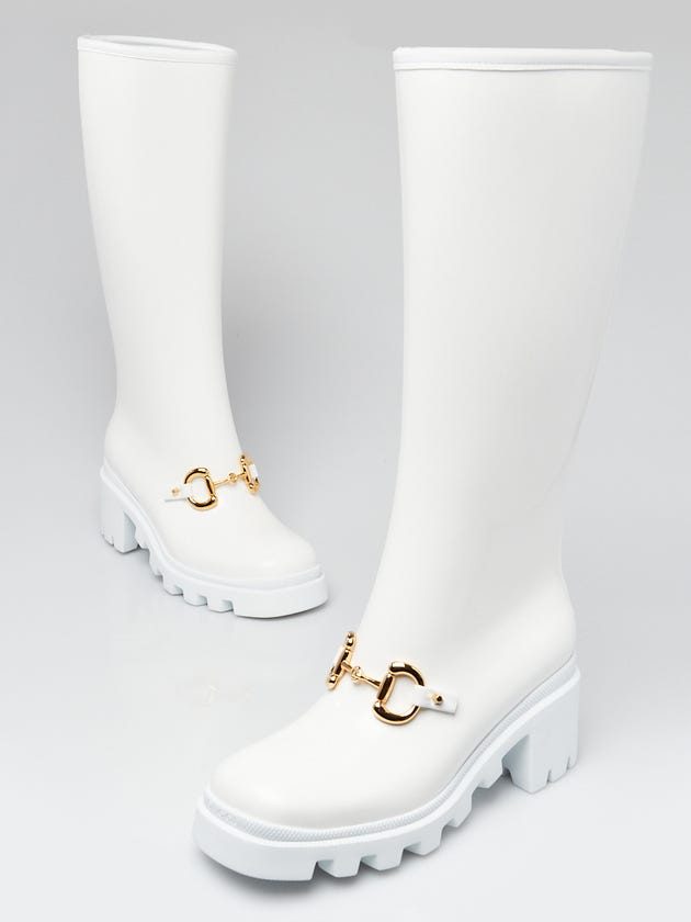 Gucci White Rubber HorseBit Rain Boots Size 6.5/37