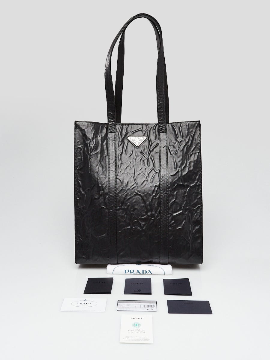 トートバッグ PRADA SMALL LEATHER SHOPPING BAG Prada Black Crinkle Nappa Leather Small Tote Bag | Yoogi's