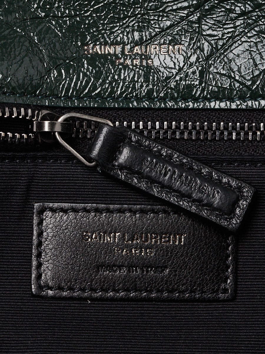 Yves Saint Laurent Vert Fonce Crinkled Calfskin Leather
