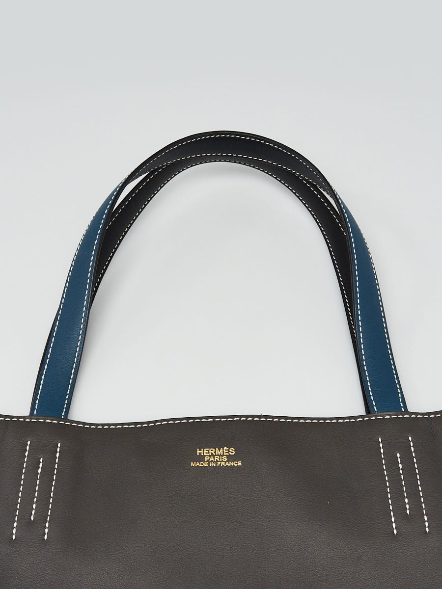 Hermes 36cm Graphite/Blue Thalassa/Black Sikkim Leather Double