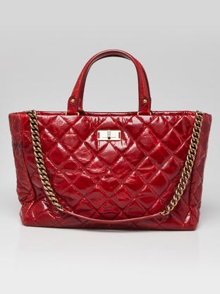 Red Quilted Glazed Leather Reissue Tote Bag