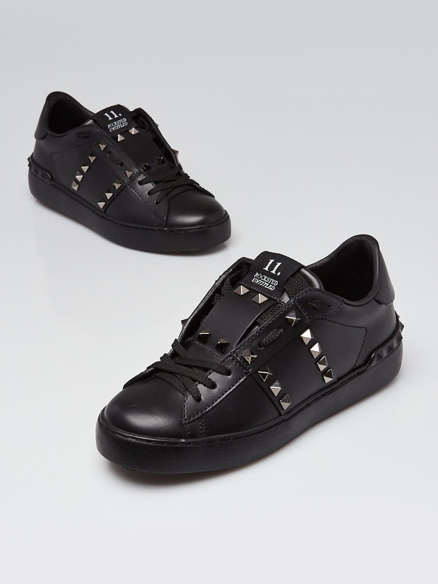 Valentino Black Leather Untitled Rockstud Low-top Sneakers Size 5/35.5