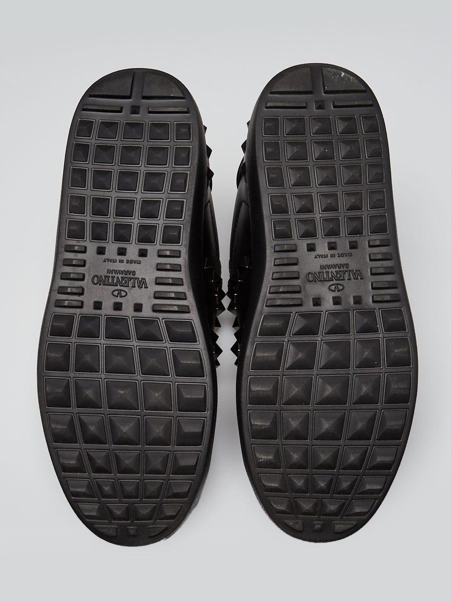 Valentino Black Leather Untitled Rockstud Low-Top Sneakers