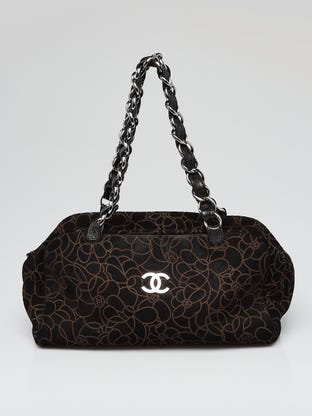 Black Camellia Embossed Suede Bowler Bag