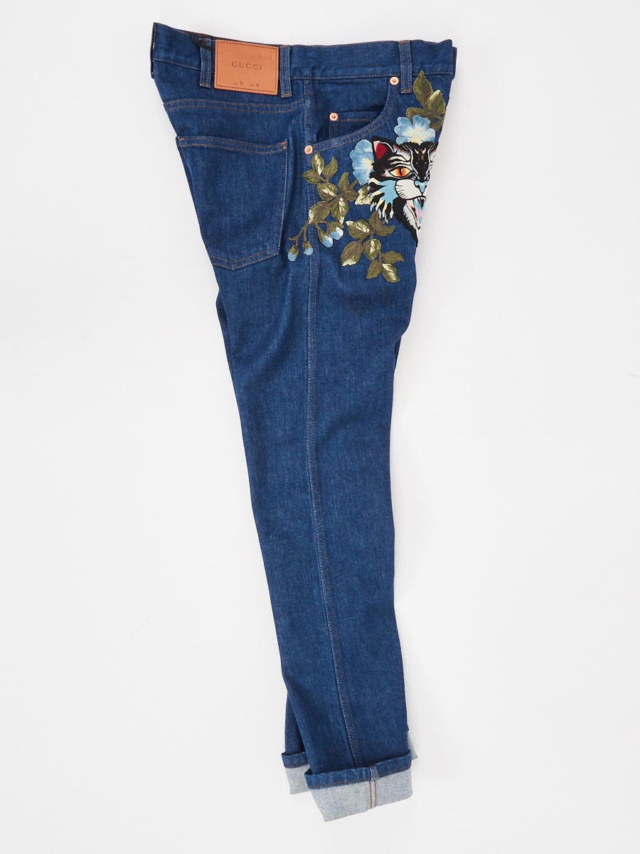 グッチ Gucci Embroidered Jeans Gucci Blue Denim Embroidered Jeans Size 28 | Yoogi's Closet
