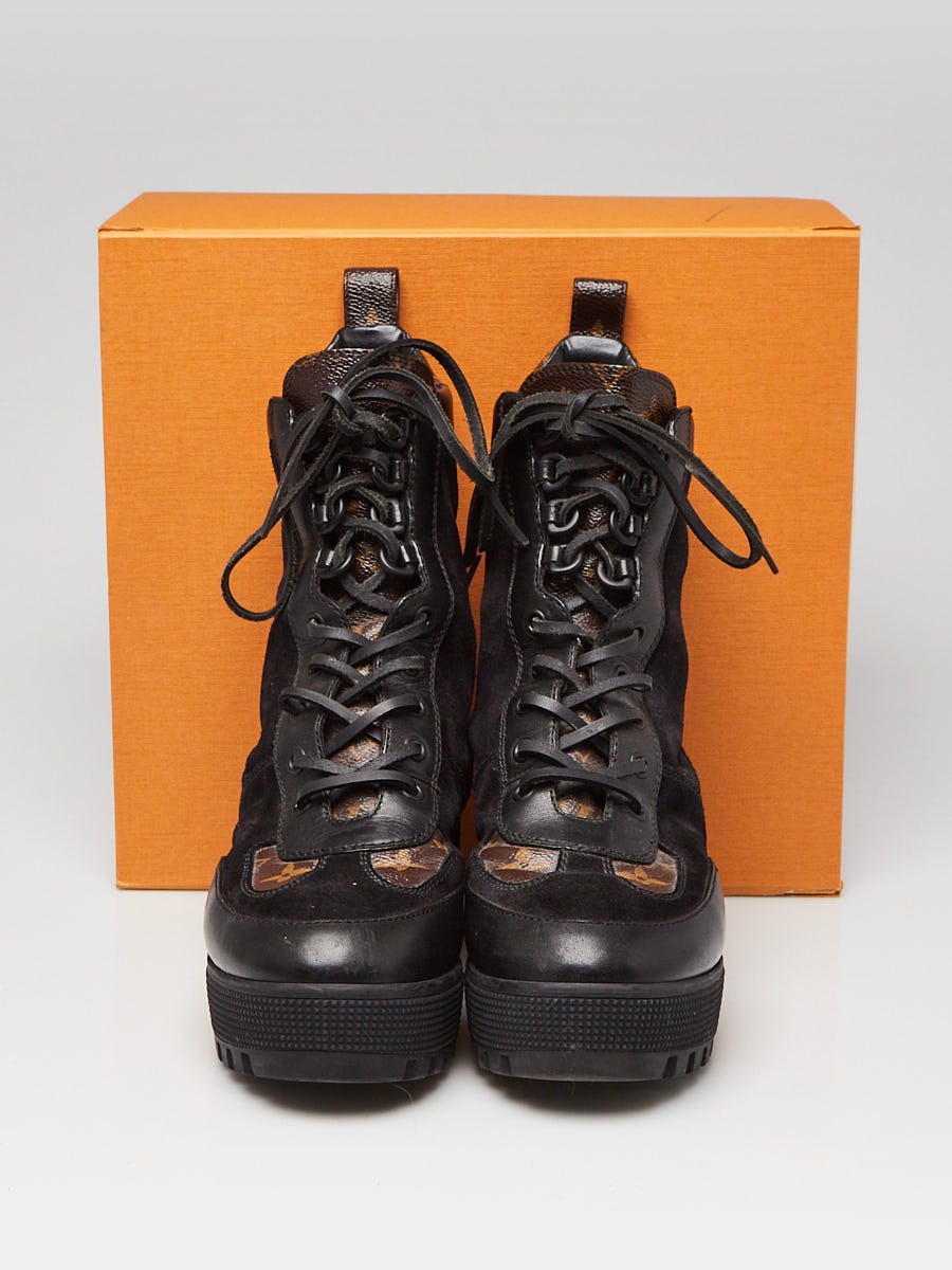 Louis Vuitton Black Suede And Monogram Canvas Platform Laureate