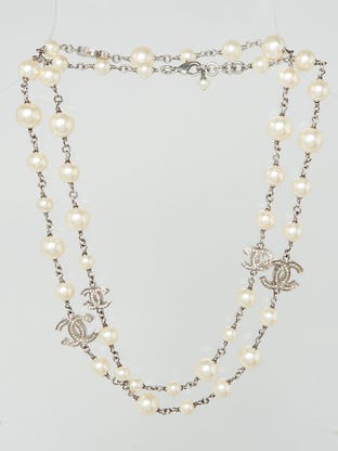 Faux Pearl And Crystal CC Long Necklace