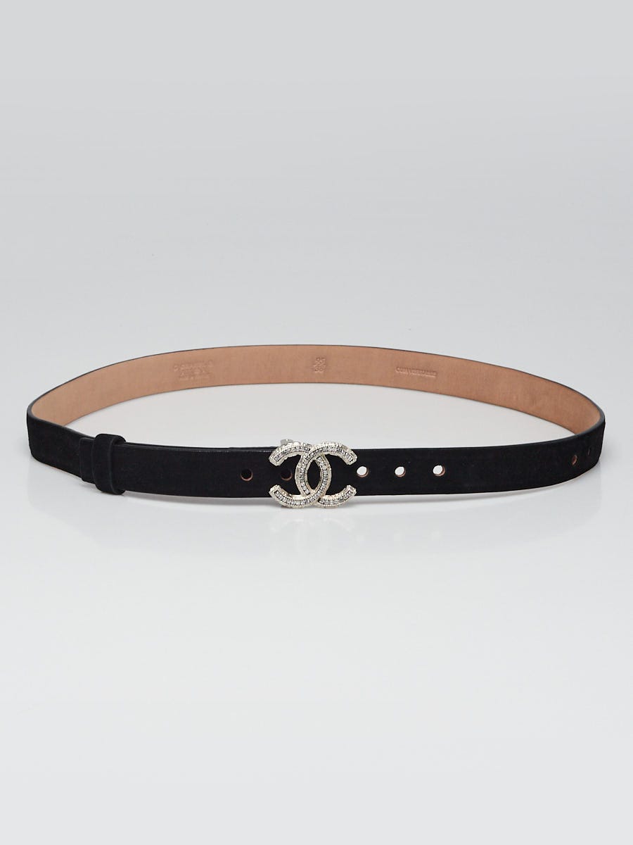 Chanel Black Suede Crystal CC Belt Size 95/38 - Yoogi's Closet