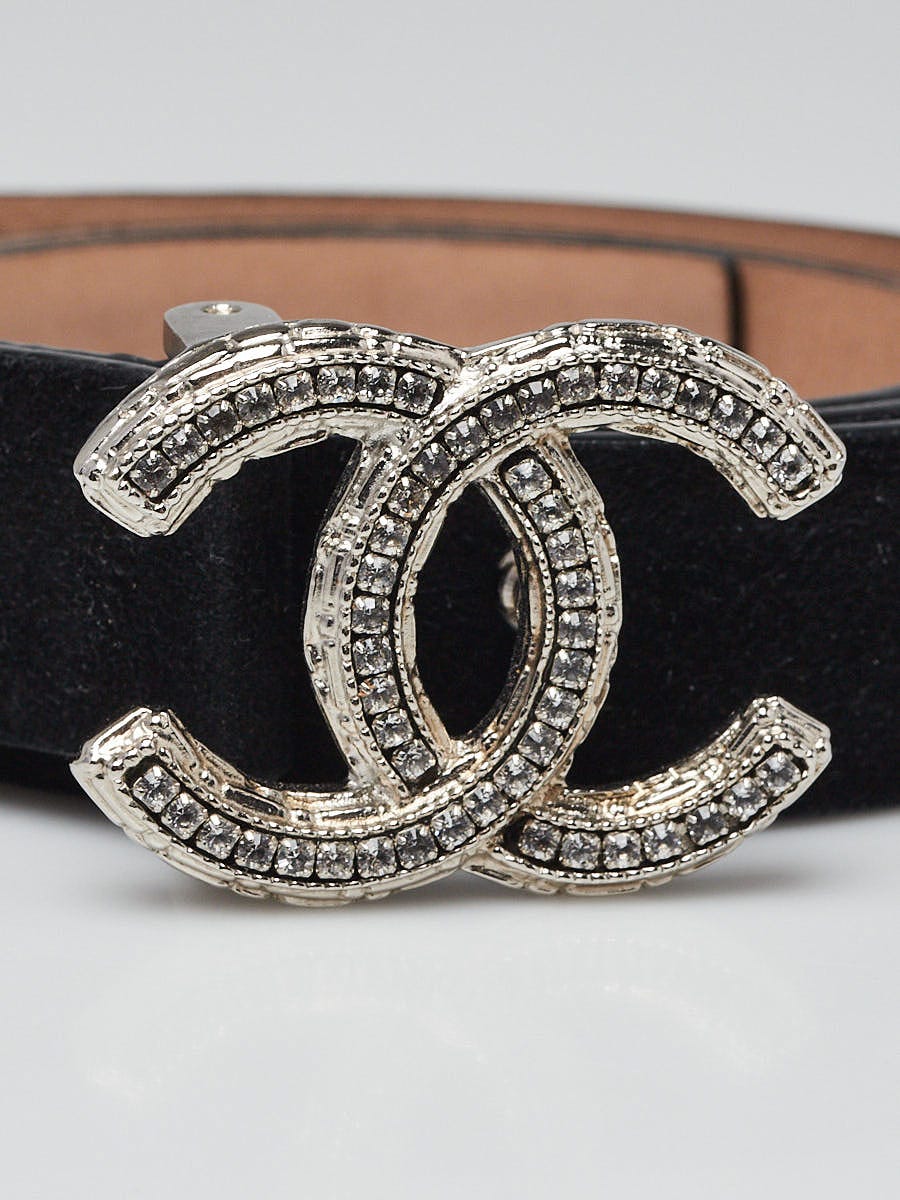 Chanel Black Suede Crystal CC Belt Size 95/38 - Yoogi's Closet